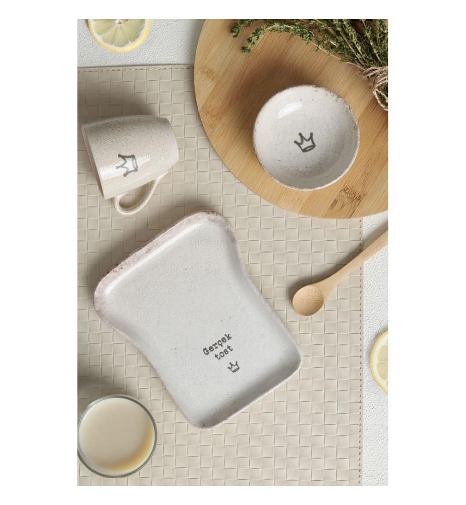 Service à petit-déjeuner, 3 pièces, 100 % faïence, couleur crème