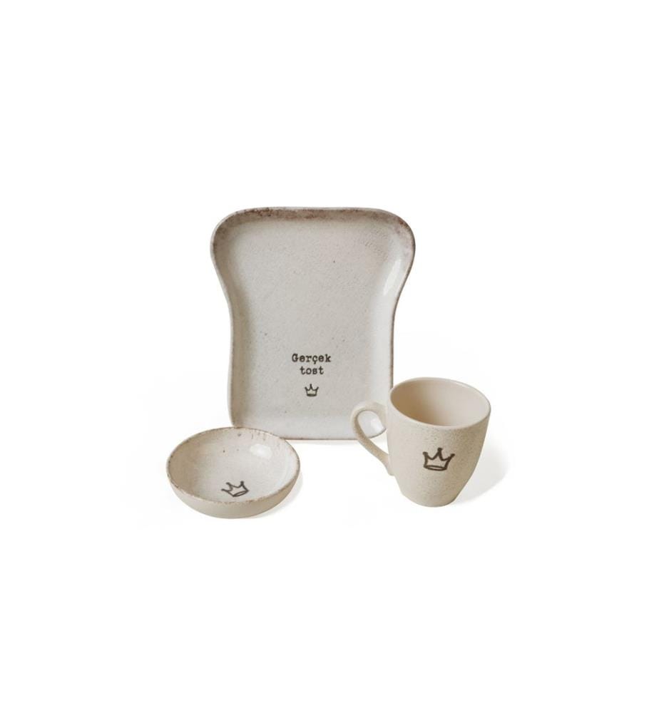 Service à petit-déjeuner, 3 pièces, 100 % faïence, couleur crème