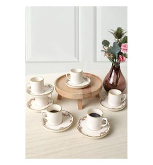 Kaffeetassen-Set, 12-teilig, 100 % Steingut, Creme, Braun