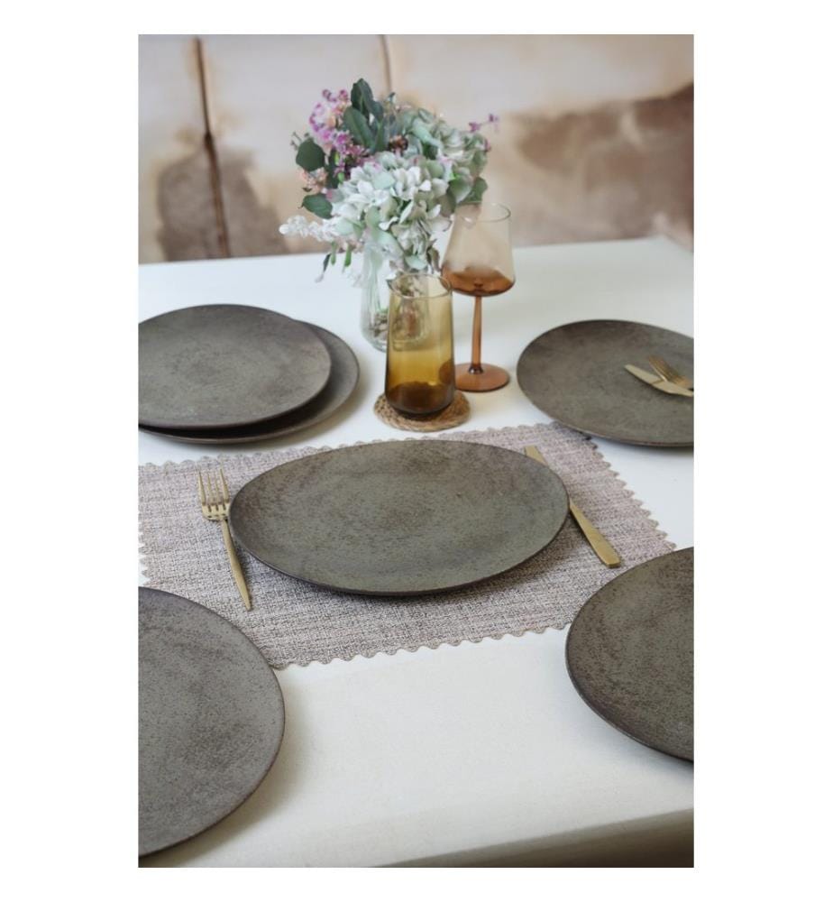 Service de 6 assiettes, 100 % grès cérame, marron