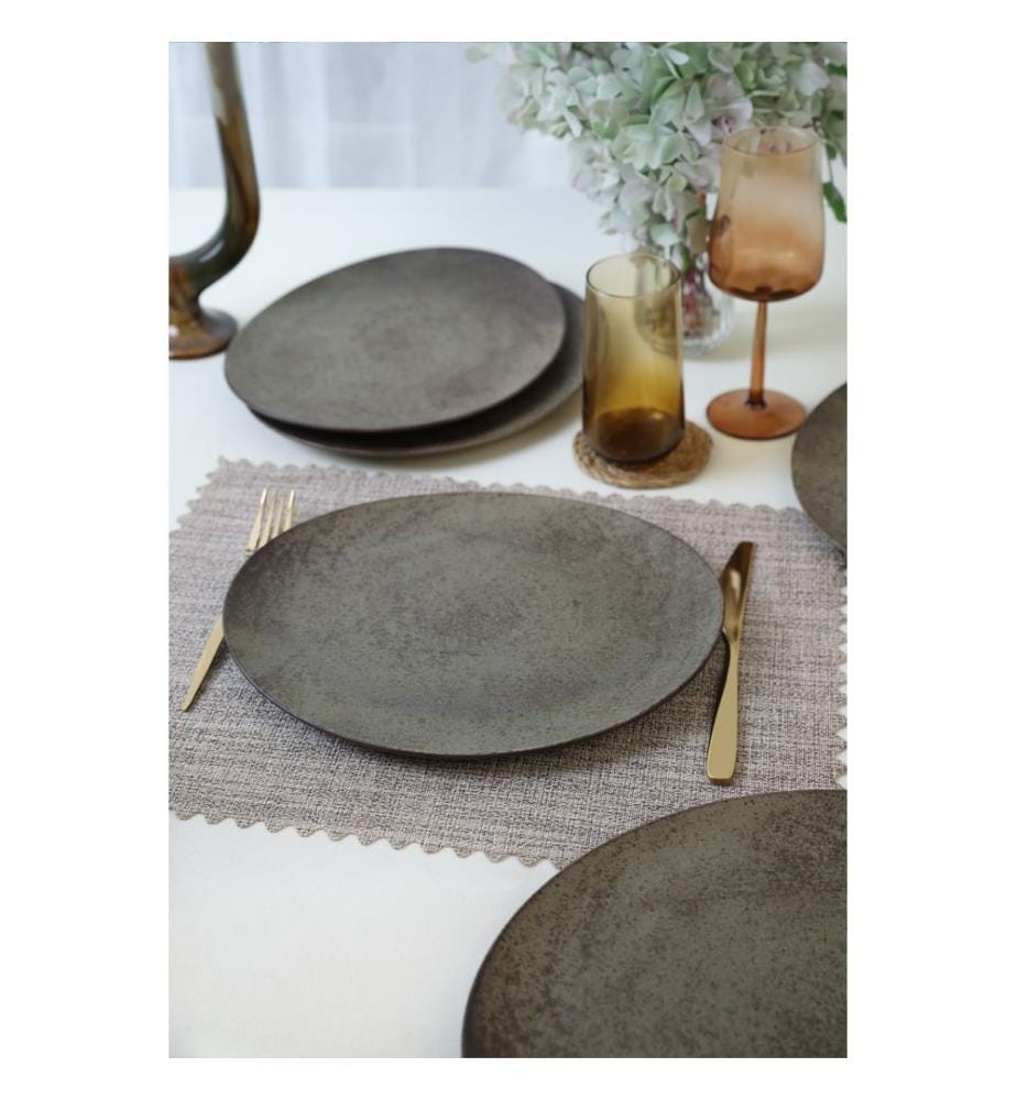 Service de 6 assiettes, 100 % grès cérame, marron