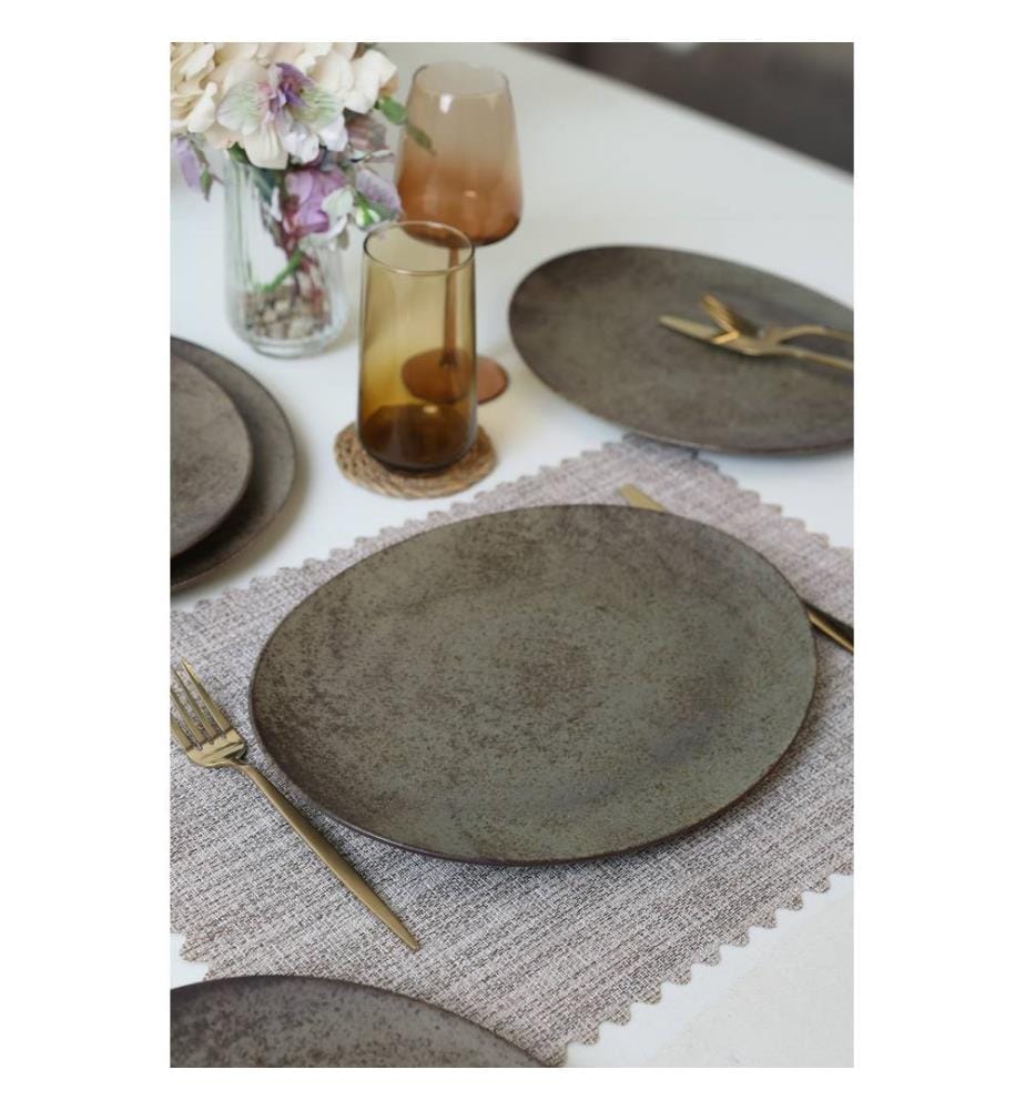 Service de 6 assiettes, 100 % grès cérame, marron