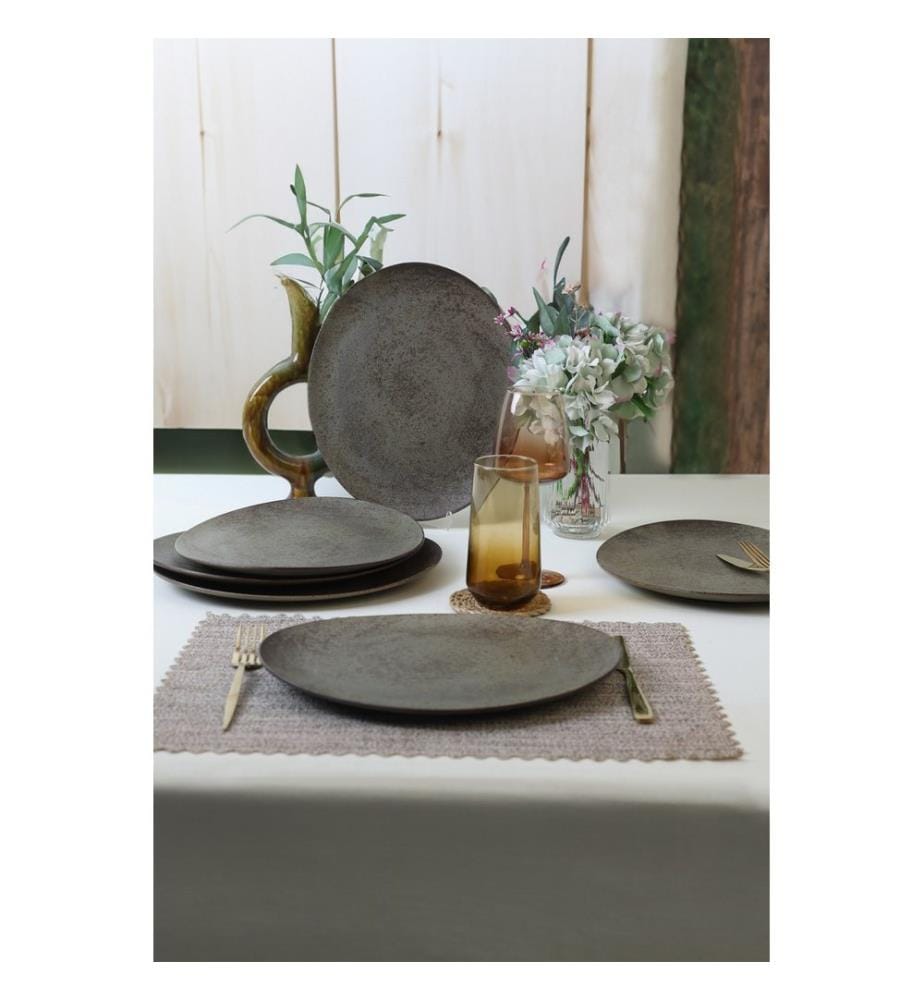 Service de 6 assiettes, 100 % grès cérame, marron