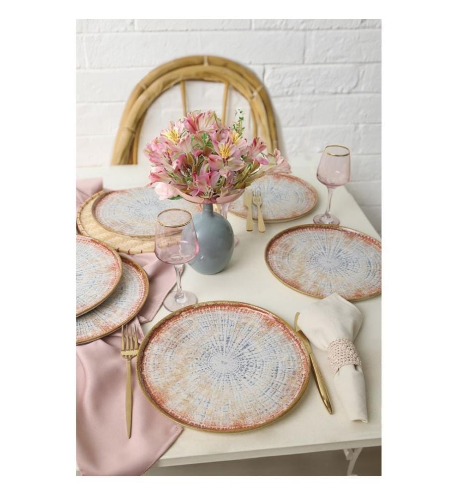 Teller-Set, 6-teilig, 100 % Keramik, Weiss, Braun, Rot