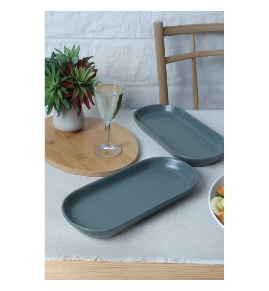 Service de 2 assiettes, 100 % grès cérame, vert mat
