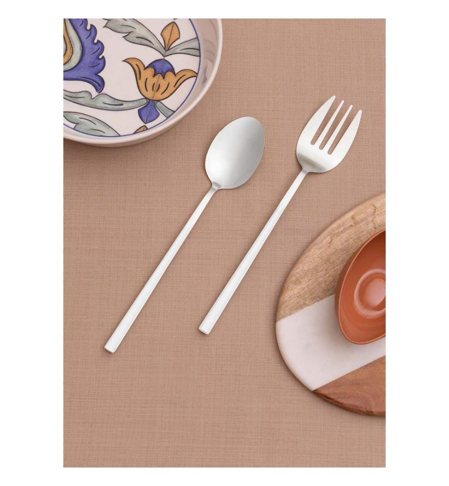 Service de table, 2 pièces, 100 % acier inoxydable, argent, blanc