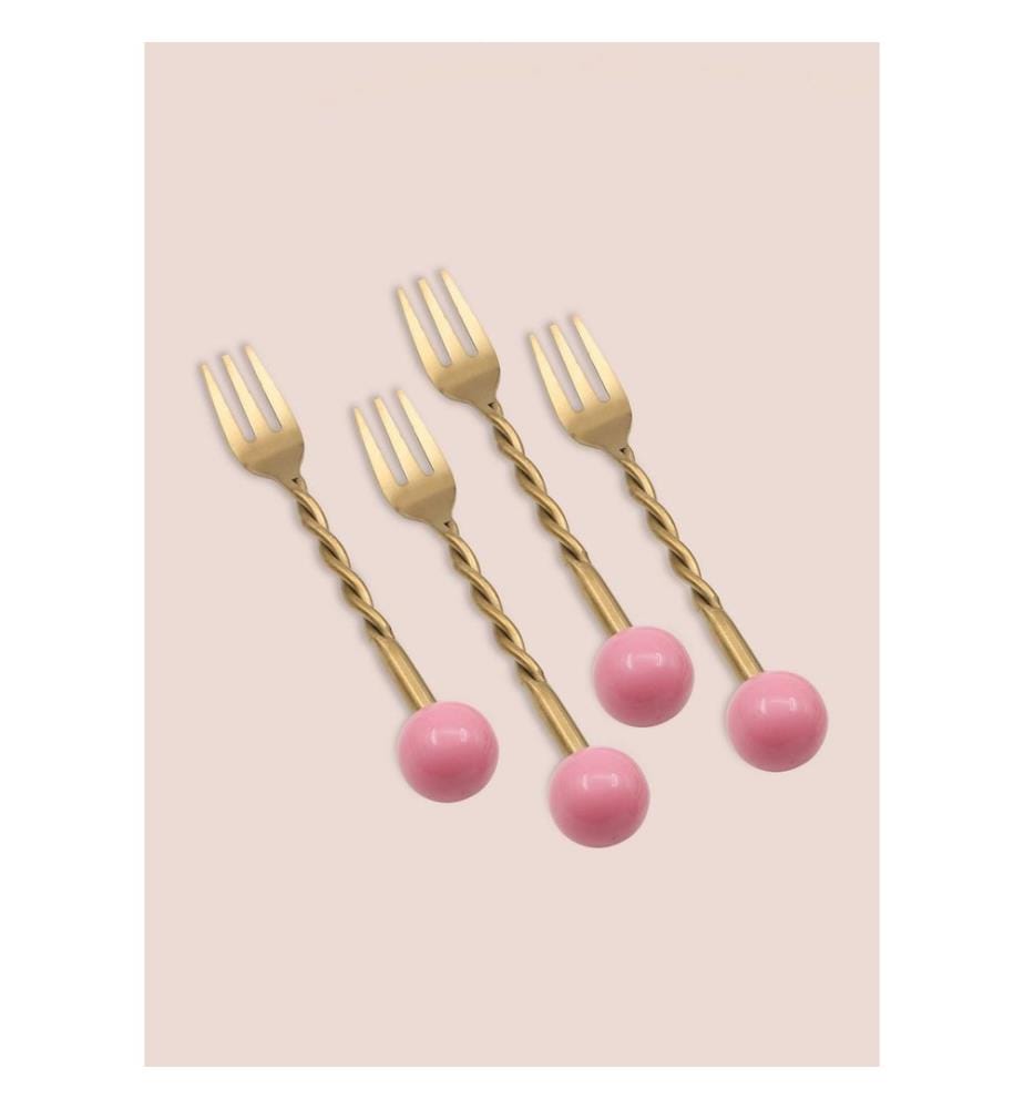 Ensemble de 4 fourchettes, 100 % acier inoxydable, doré et rose