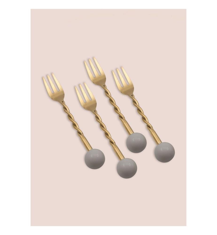 Ensemble de 4 fourchettes, 100 % acier inoxydable, doré et gris