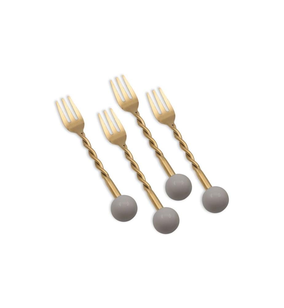 Ensemble de 4 fourchettes, 100 % acier inoxydable, doré et gris