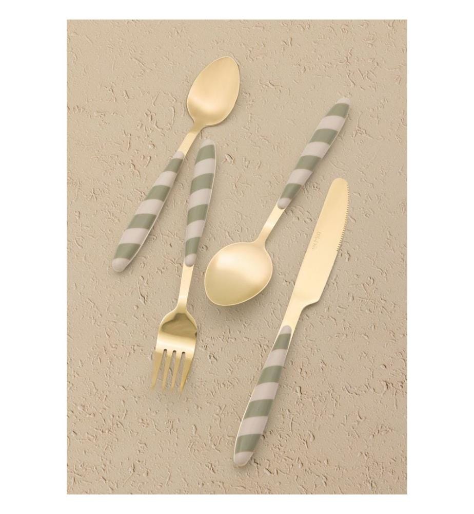 Besteckset, 24-teilig, 100 % Edelstahl, Gold, Grün