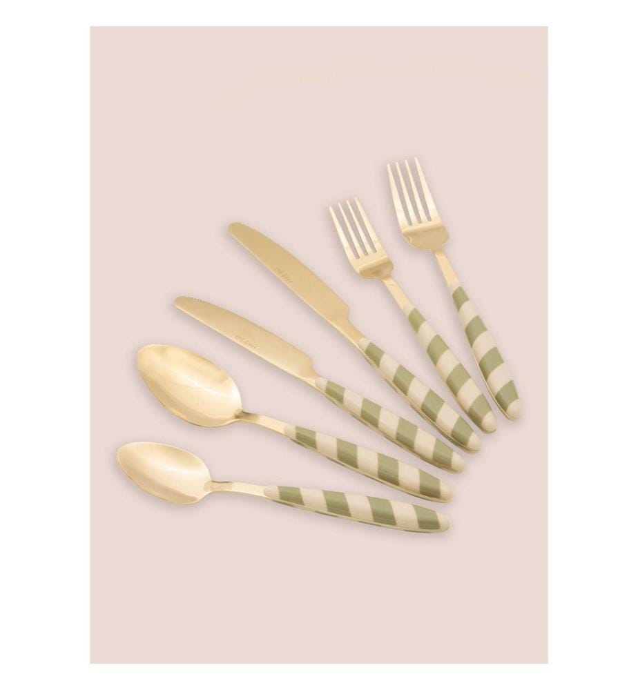 Ensemble de couverts, 36 pièces, 100 % acier inoxydable, doré et vert