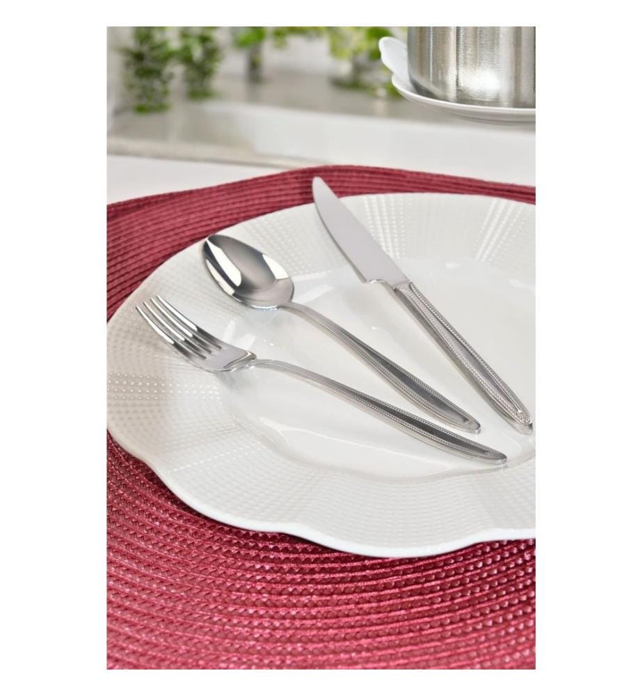 Ensemble de couverts, 18 pièces, 100 % acier inoxydable, argent