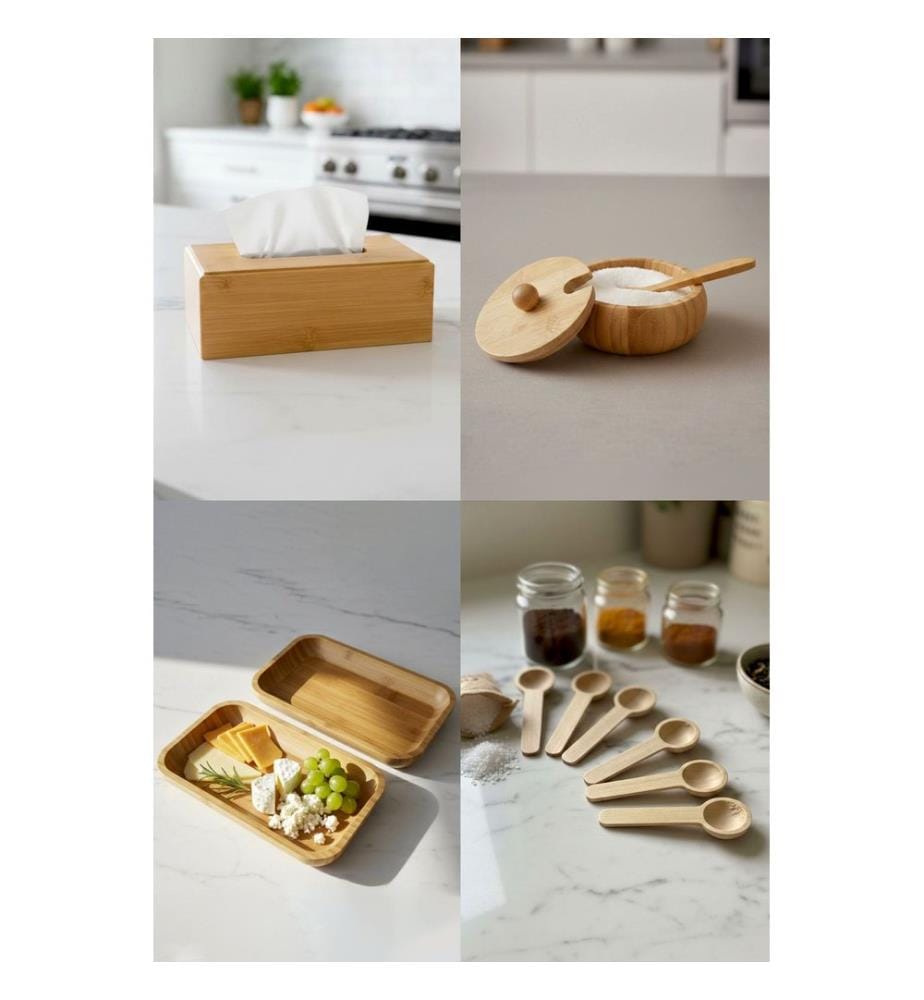 Service à petit-déjeuner, 57 pièces, 100 % bambou naturel