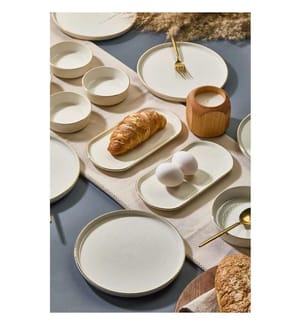 Frühstücksset, 14-teilig, 100 % Keramik, Weiss, Gold