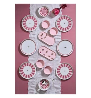 Frühstücksset, 14-teilig, 100 % Keramik, Rosa, Rot