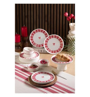 Frühstücksset, 11-teilig, 100 % Keramik, Rosa, Weiss