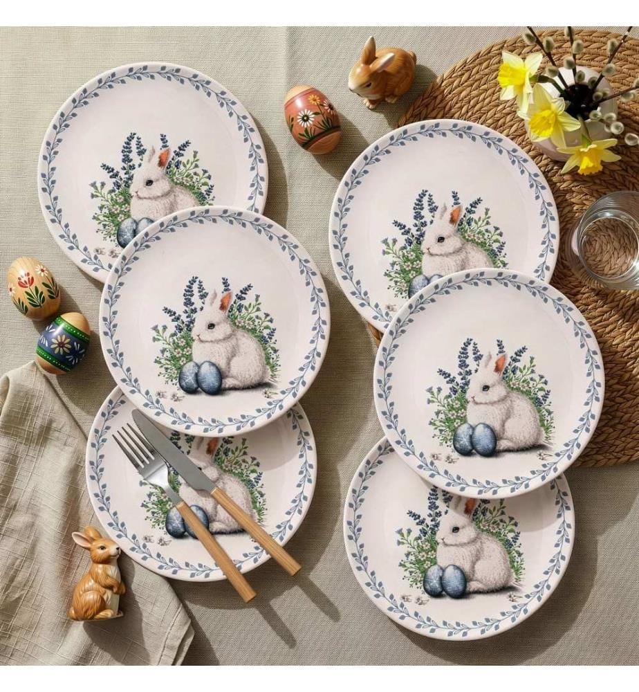 Dessertteller-Set, 6-teilig, 100 % Keramik, Weiss, Grün, Blau