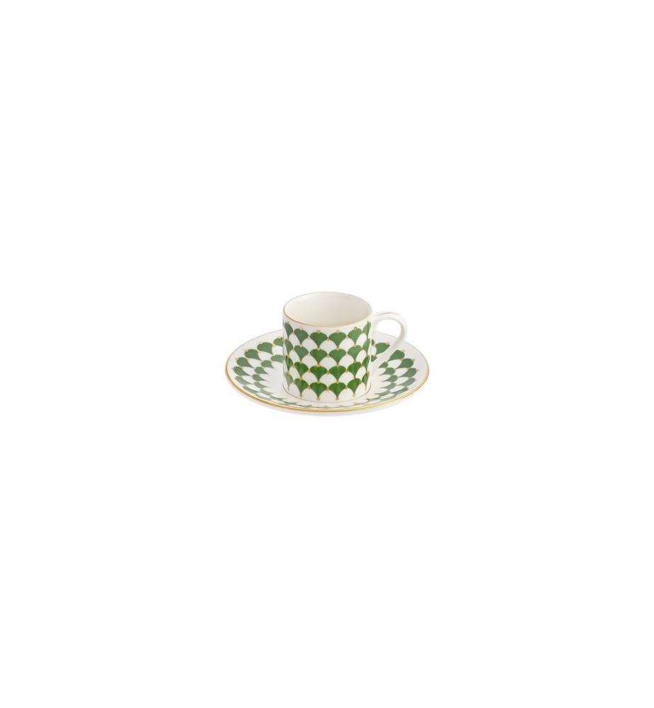 Kaffeetassen-Set, 4-teilig, 100 % Porzellan, Weiss, Gold, Dunkelgrün