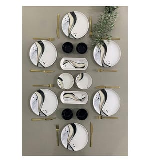 Frühstücksset, 14-teilig, 100 % Keramik, Weiss, Schwarz, Grau