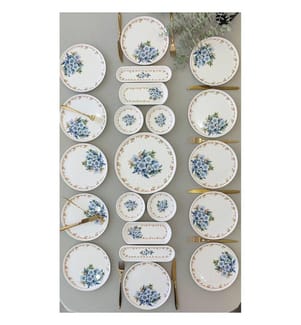 Frühstücksset, 21-teilig, 100 % Keramik, Blau, Weiss
