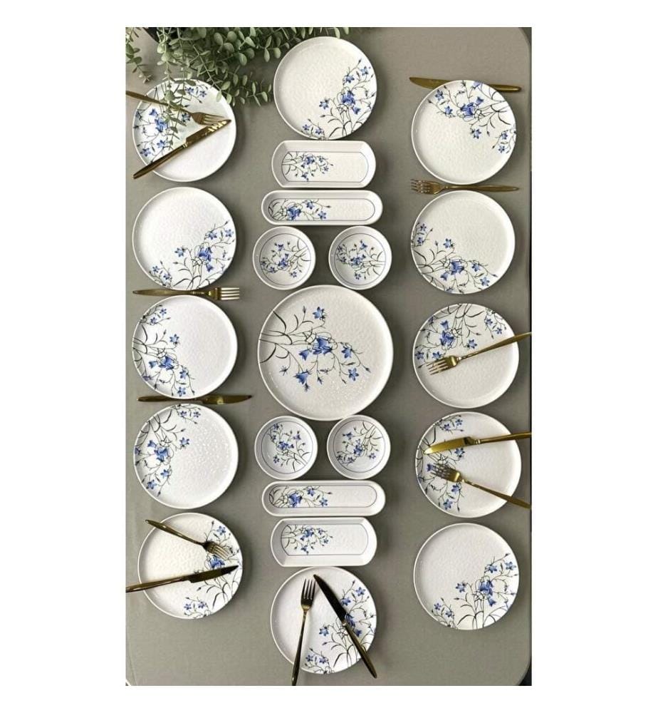 Frühstücksset, 21-teilig, 100 % Keramik, Blau, Weiss