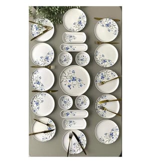 Frühstücksset, 21-teilig, 100 % Keramik, Blau, Weiss