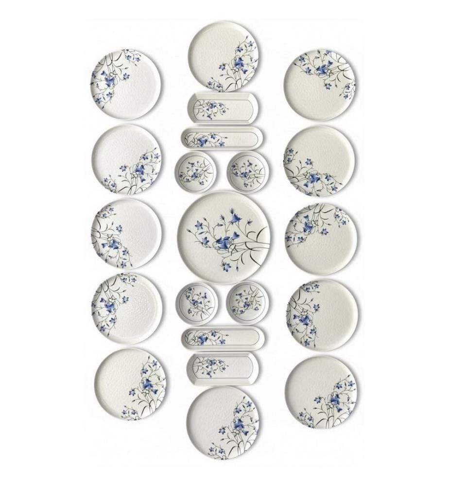 Frühstücksset, 21-teilig, 100 % Keramik, Blau, Weiss