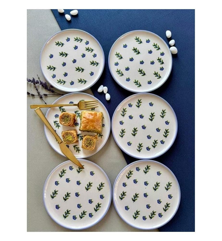Dessertteller-Set, 6-teilig, 100 % Keramik, Blau, Weiss, Grün