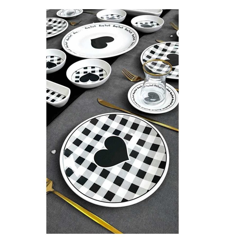 Service à petit-déjeuner, 21 pièces, 100 % céramique, blanc et noir