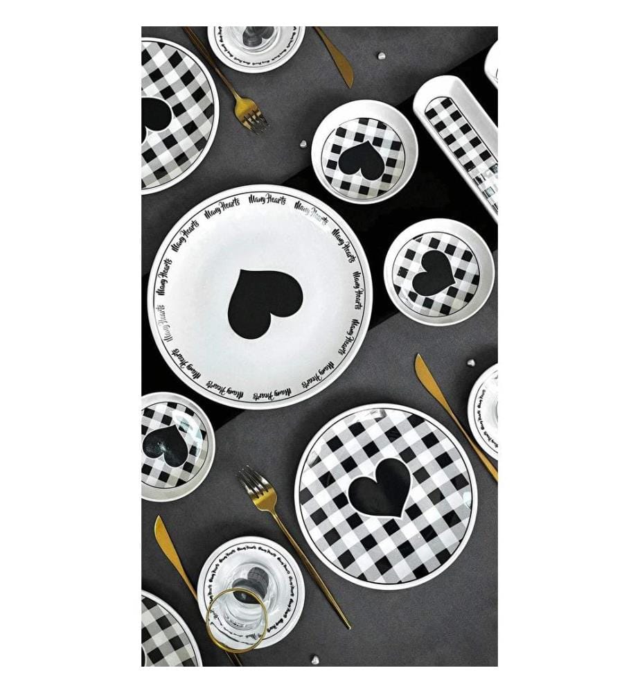 Service à petit-déjeuner, 21 pièces, 100 % céramique, blanc et noir