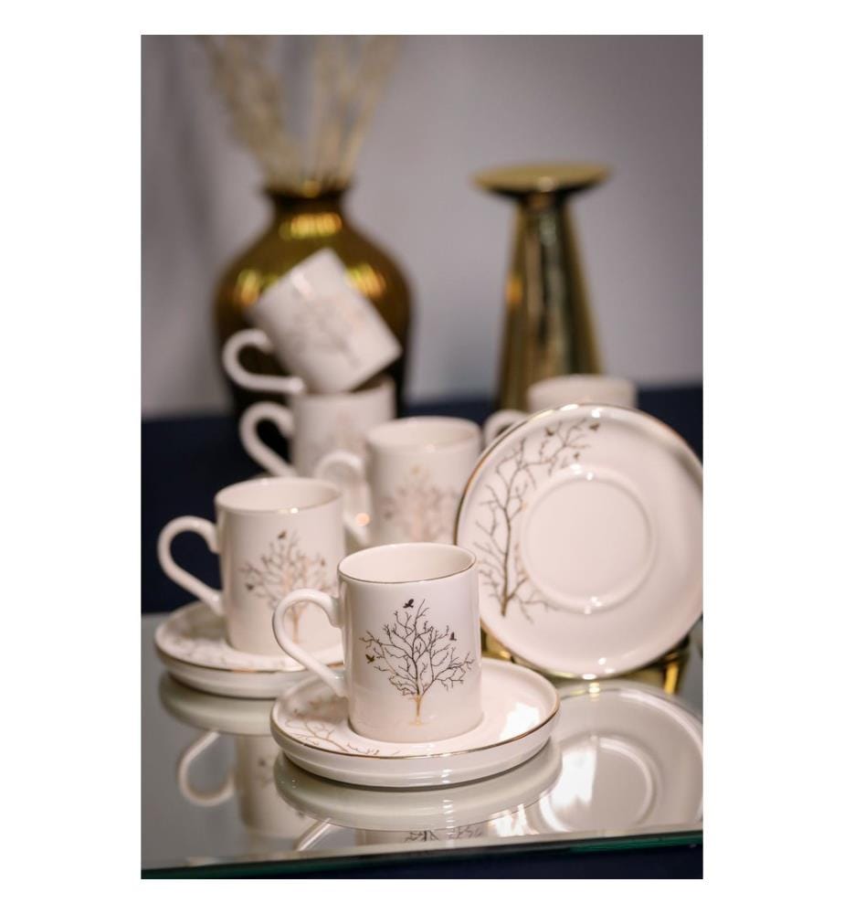 Kaffeetassen-Set, 12-teilig, 100 % Porzellan, Weiss, Gold