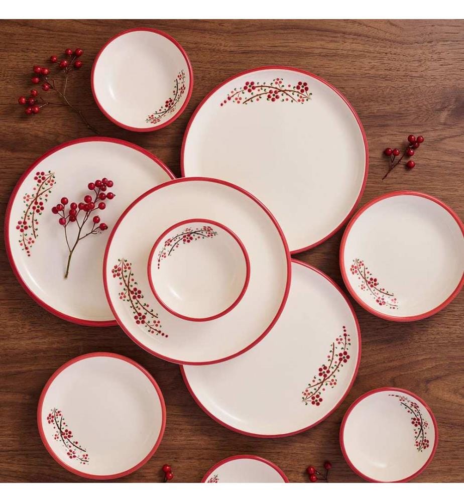 Service à petit-déjeuner, 10 pièces, 100 % céramique, rouge
