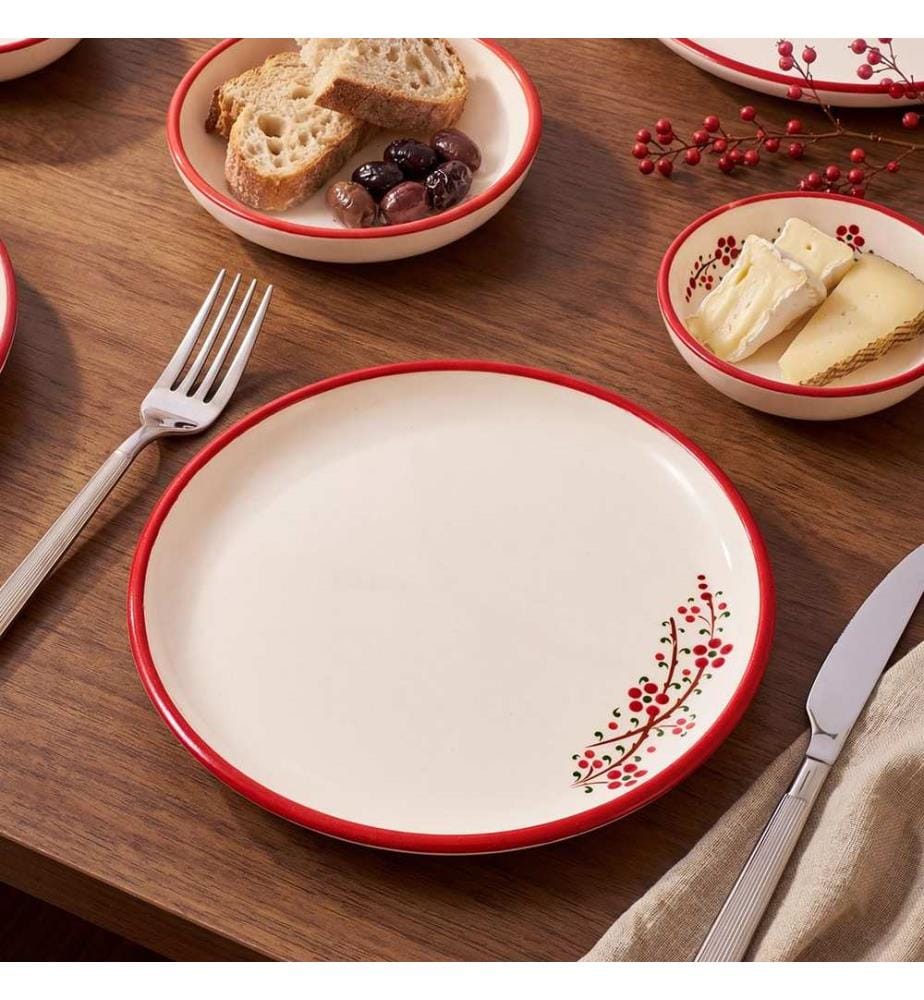 Service à petit-déjeuner, 10 pièces, 100 % céramique, rouge
