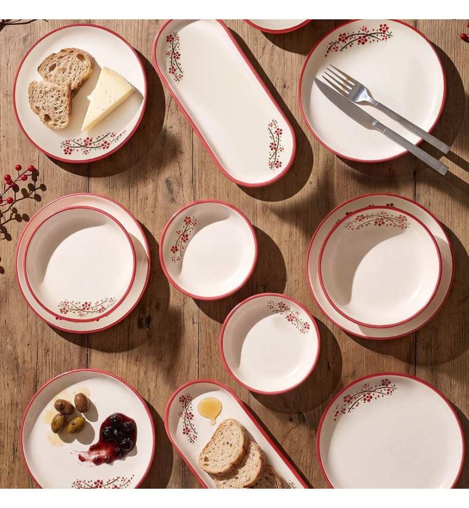 Service à petit-déjeuner, 14 pièces, 100 % céramique, rouge