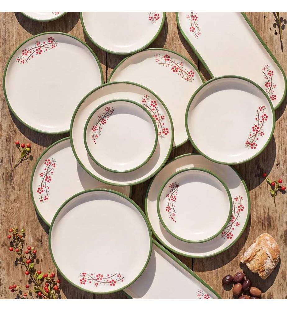 Service à petit-déjeuner, 14 pièces, 100 % céramique, vert