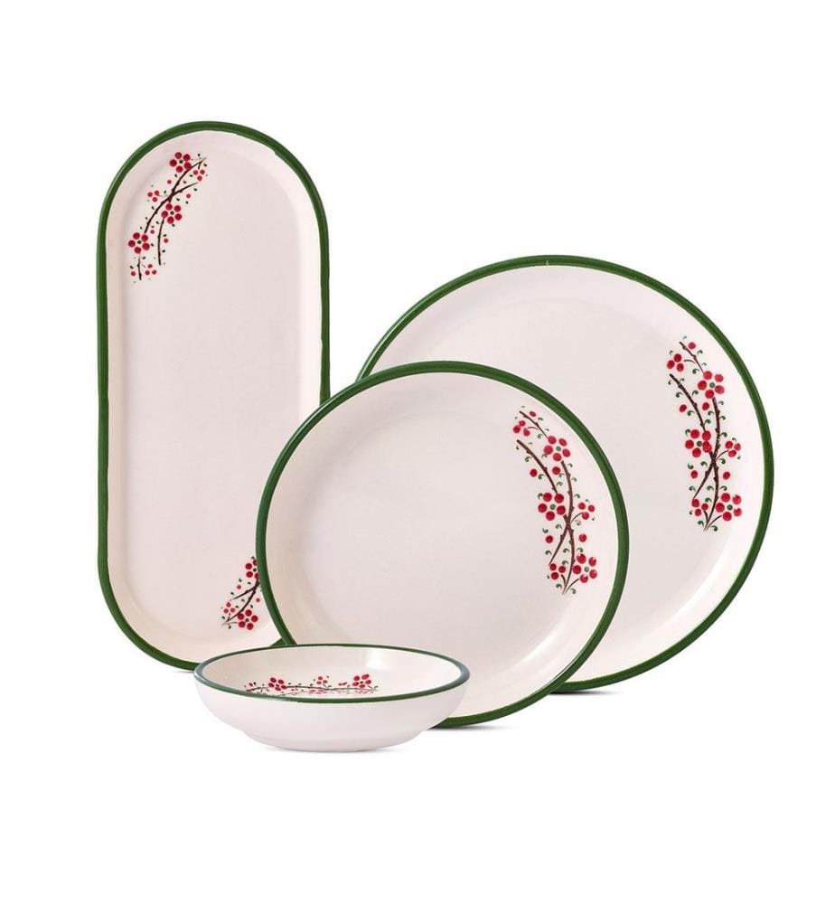 Service à petit-déjeuner, 14 pièces, 100 % céramique, vert