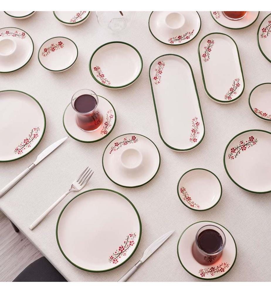 Service à petit-déjeuner, 36 pièces, 100 % céramique, vert