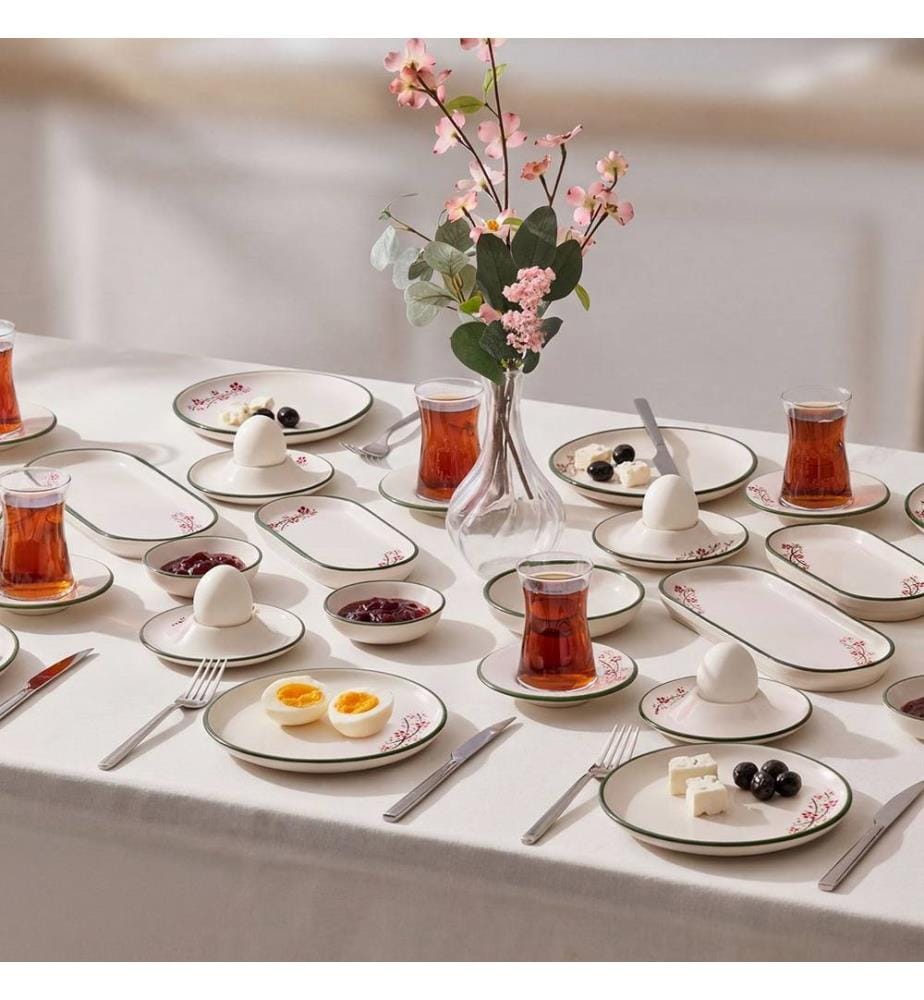 Service à petit-déjeuner, 36 pièces, 100 % céramique, vert