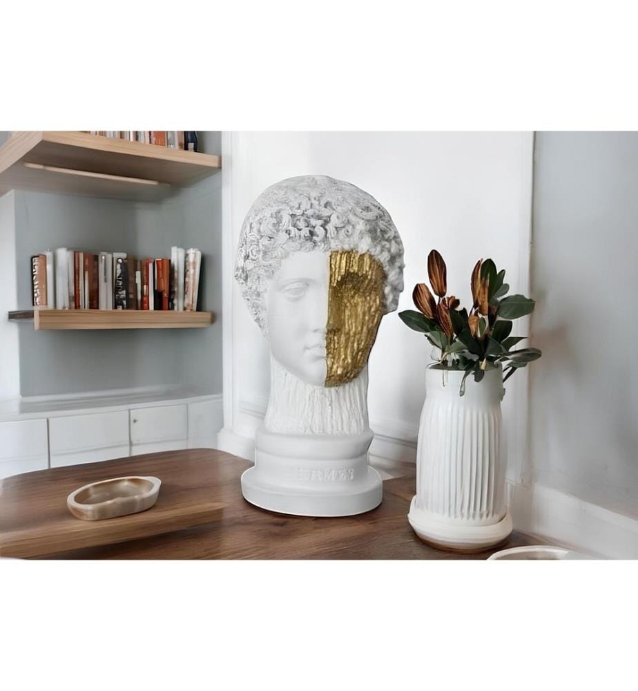 Decorative Object, White, Gold, 100% POLYESTER