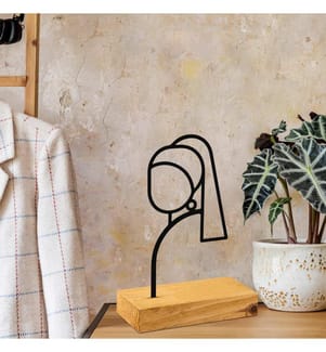 Objet décoratif, en bois, noir, 100% métal (Epaisseur : 1,5 Mm), socle : 100% bois (Epaisseur : 4 cm)