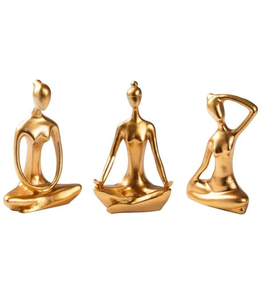 Decorative Object Set, 3 Pieces, Gold, 100% POLYESTER