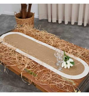 Tapis de table, marron, blanc, 100 % JUTE