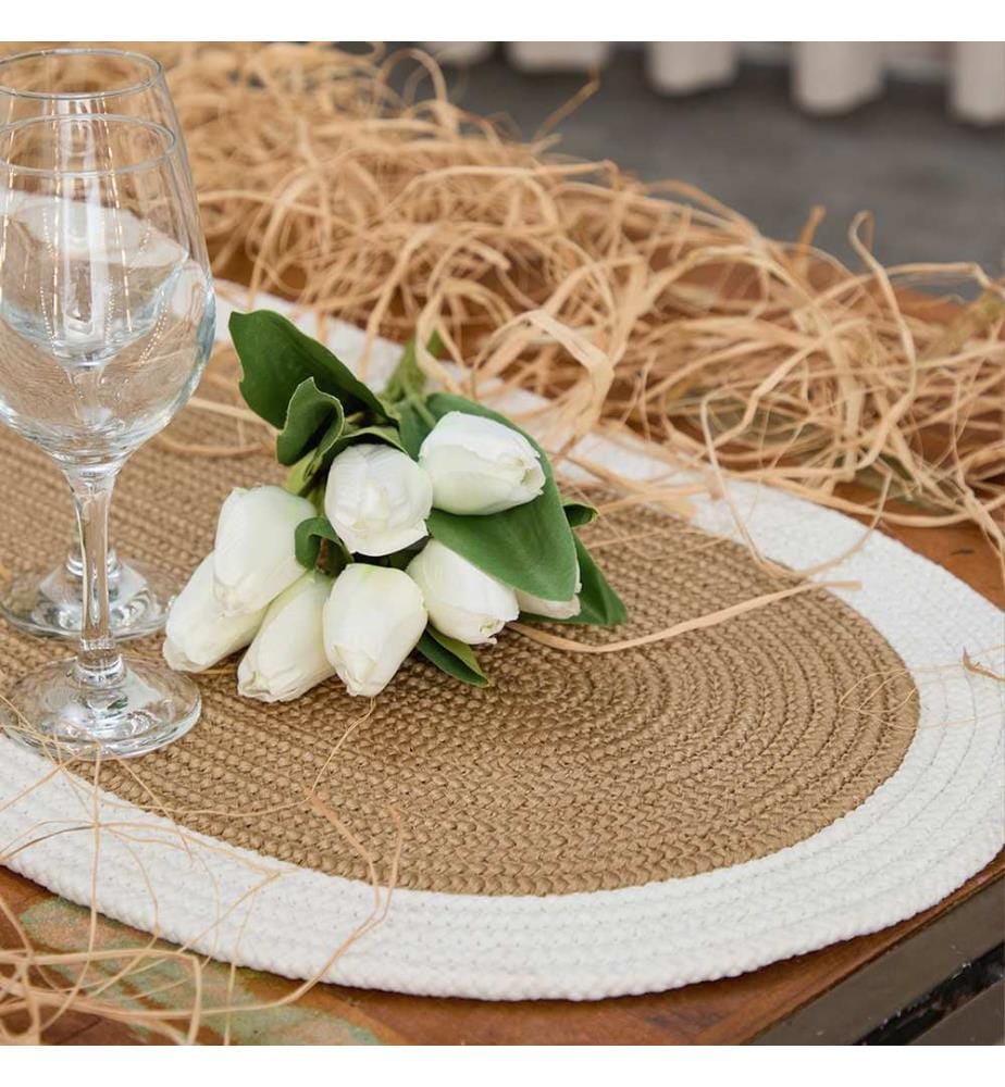Tapis de table, marron, blanc, 100 % JUTE