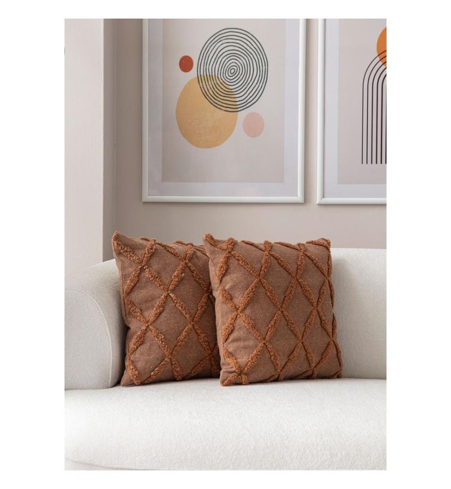 Ensemble de housses de coussin, 2 pièces, marron, tissu : 100 % POLYESTER