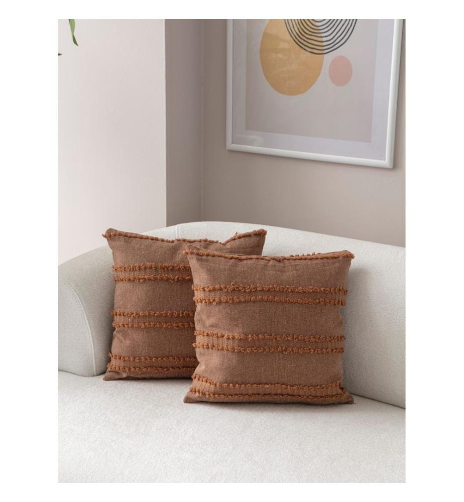 Ensemble de housses de coussin, 2 pièces, marron, tissu : 100 % POLYESTER
