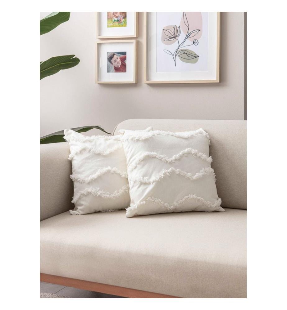 Cushion Cover Set, 2 Pieces, White, Fabric: 100% POLYESTER