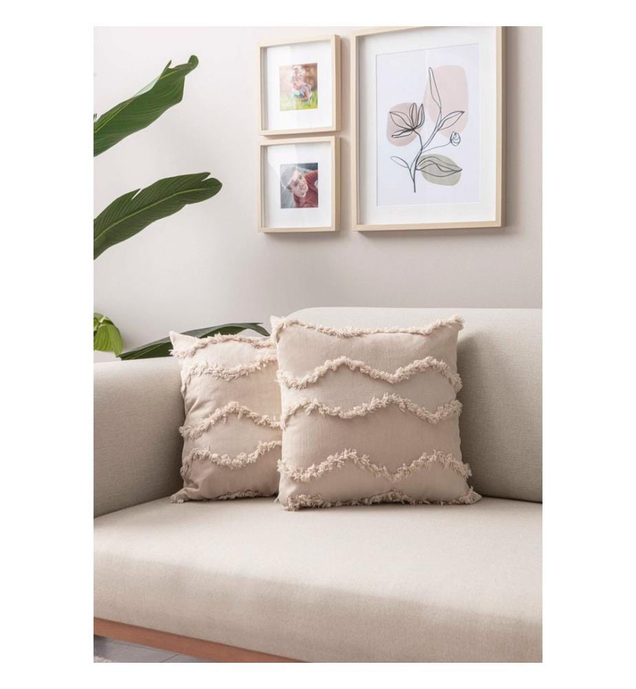 Ensemble de housses de coussin, 2 pièces, beige, tissu : 100 % POLYESTER
