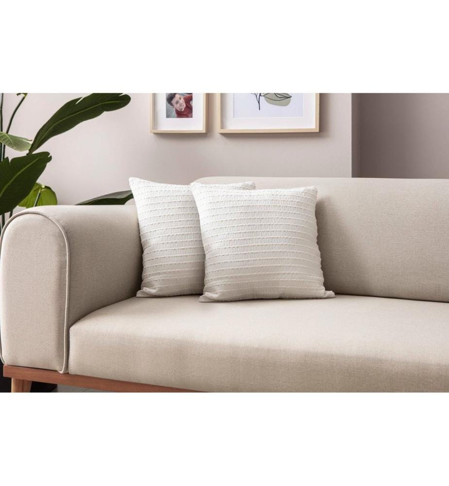 Cushion Cover Set, 2 Pieces, White, Fabric: 100% POLYESTER