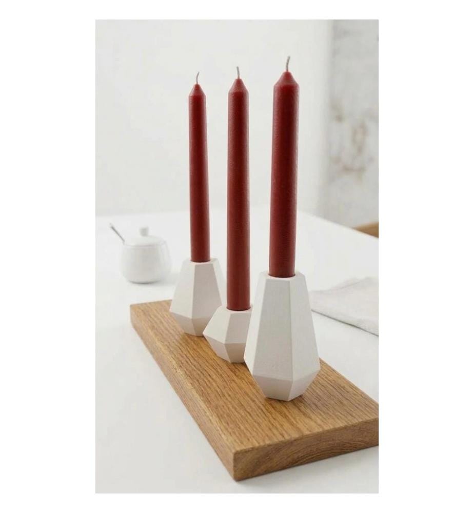Candlestick Set, 6 Pieces, 100% PARAFFIN WAX, White, Red
