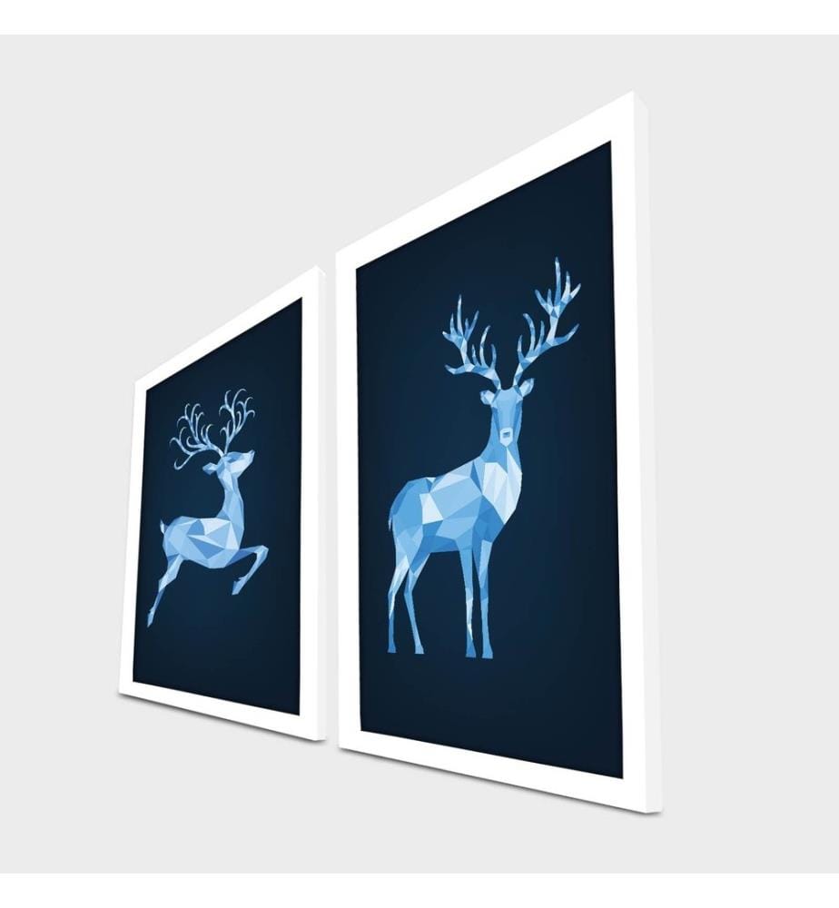 Tableau décoratif encadré en MDF, 2 pièces, bleu, blanc, bleu marine, 100% MDF, cadre en bois